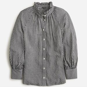 J.Crew Ruffleneck button up shirt in plaid soft gauze. Black